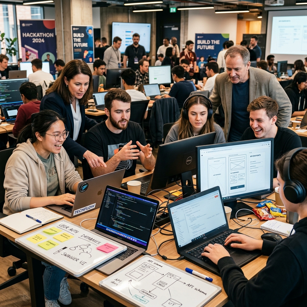 Team collaborating on an industry problem statement during a sprint