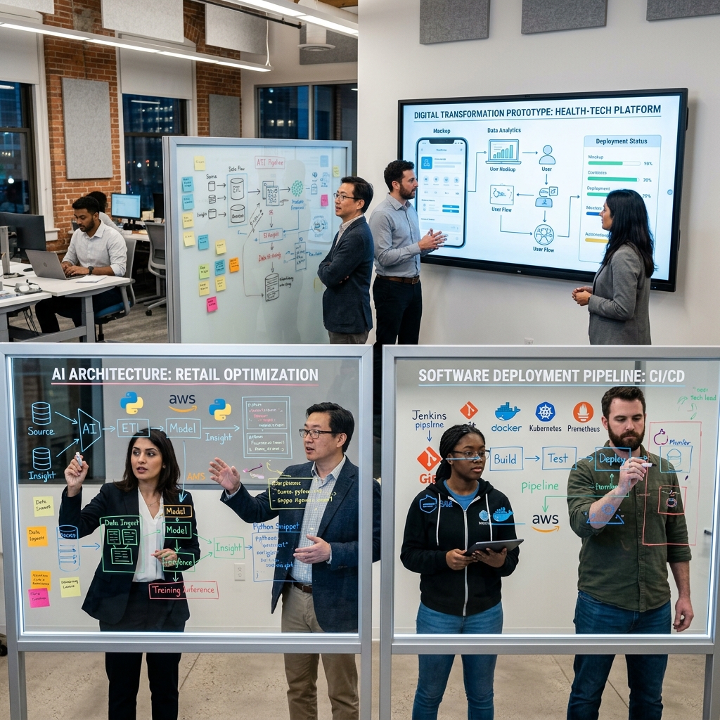 Faculty presenting a completed project
